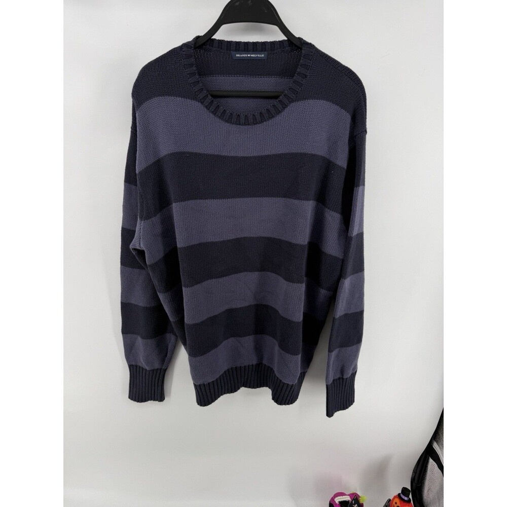 Brandy Melville Green/Black Striped Knit Crewneck Long Sleeve Sweater OS